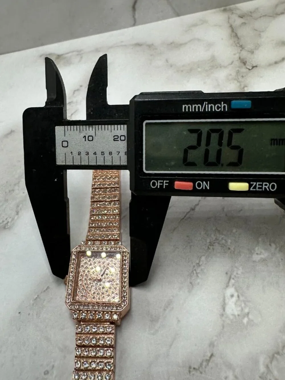 Rose Gold Tone Rhinestone Watch Womens Square Dial 20MM New Battery 6.5 Inch